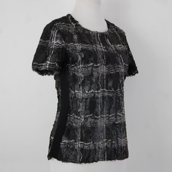BCBG maxazria $198 Tulum Sz S Black White Combo Eyelash 100% Polyester Top - Picture 5 of 16